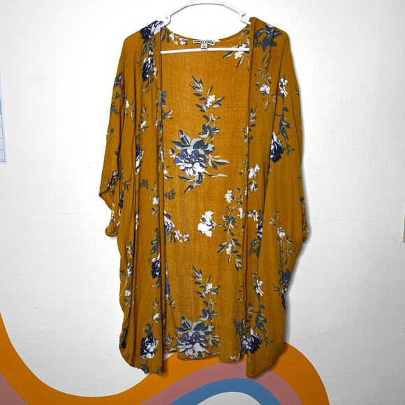 Moral Fiber Floral Kimono Cardigan Yellow Size L Oversized Boho Cover Up - Picture 1 of 3